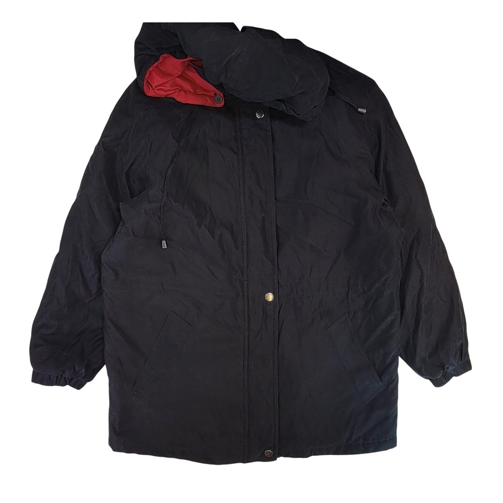 Liz Claiborne Black Red Hooded Jacket Women's Size Medium Winter Warm Outerwear